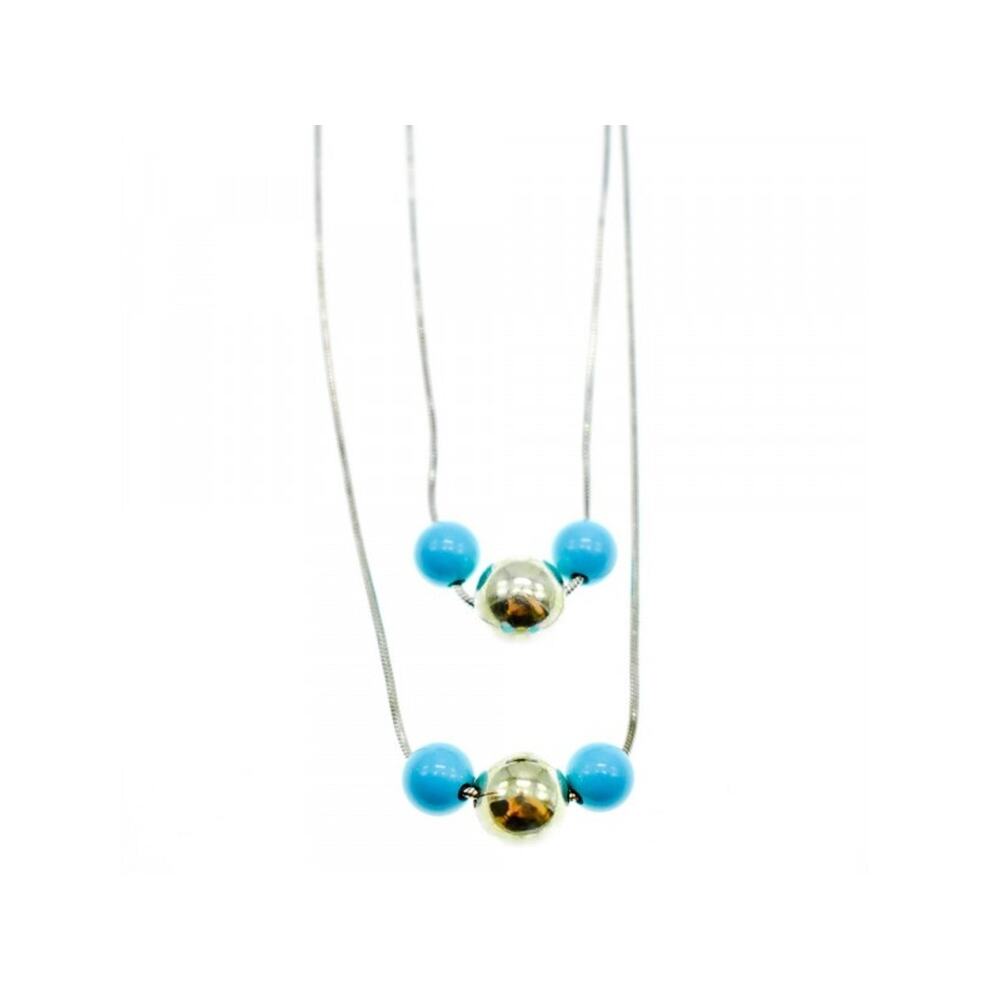 925 Sterling Silver Turquoise Imitation Necklace From two Chains Italy